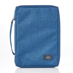 Canvas Bible Cover with Fish Applique - Navy/Medium